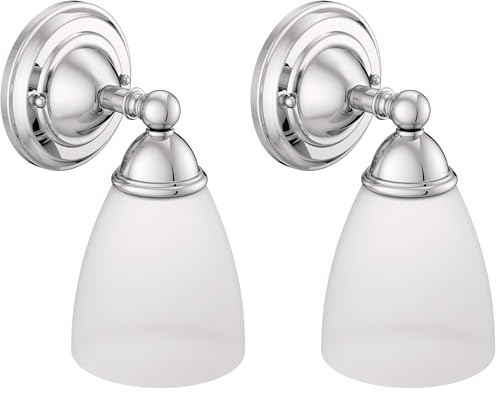 Image of Moen YB2261CH Brantford 1-Light Dual-Mount Bath Bathroom Vanity Fixture with Frosted Glass, Chrome (Pack of 2)