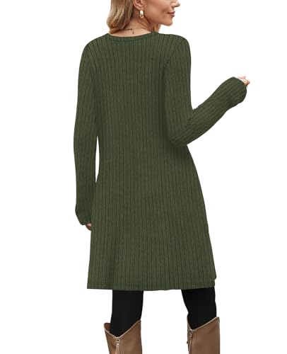 Image of OFEEFAN Long Sleeve Dress for Women Crew Neck Fall and Winter Tunic Dress with Pockets