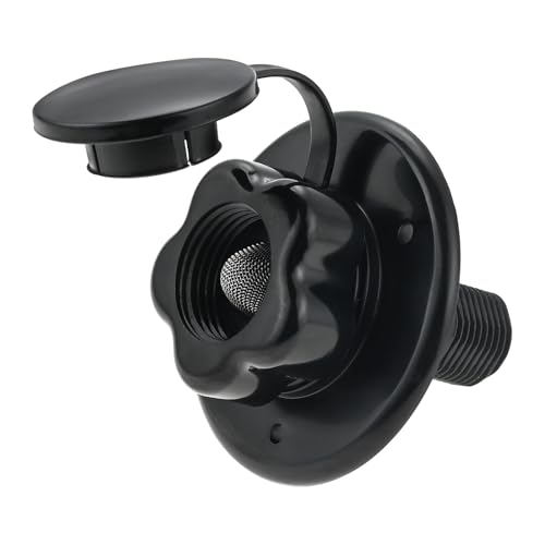 Image of RV City Water Fill Inlet, RV Water Hose Connector, Plastic Flange with Check Valve, Threaded Tube Flange Length 3 inchto 1 /2 inch, for Camper, Trailer, Marine (Black)