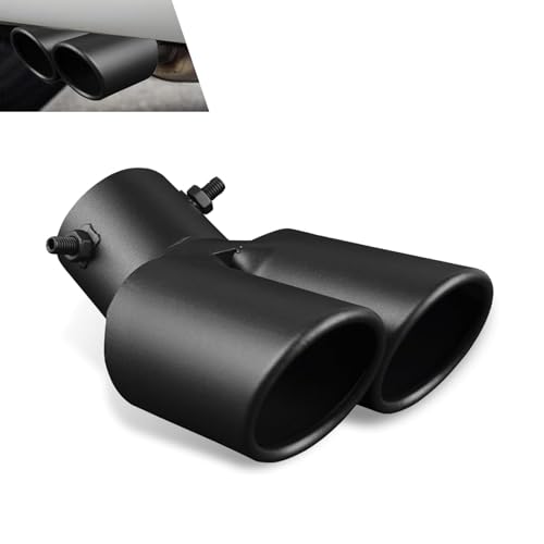 Cuymoap Car Dual Exhaust Tip 2.48 Stainless Steel Y Tail Pipe with Fixed Bolt Single to Dual Muffler Slant Cut Tip Universal Non-destructive Conversion Kit for Car Exhaust System (Black)