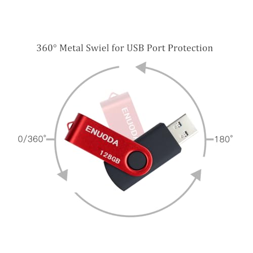Image of 128GB Flash Drive ENUODA Thumb Drive 128GB Swivel Design USB 2.0 Memory Stick Data Storage Jump Drive Pen Drive for Laptop PC Computer (1 Pack, Red)