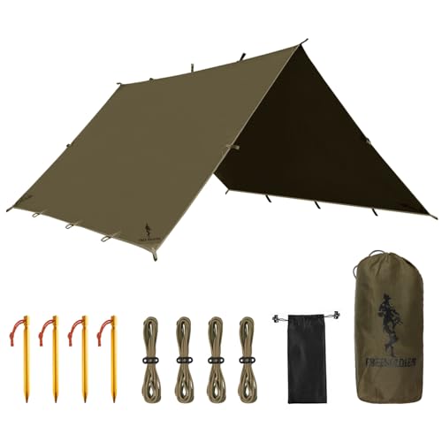 Impermeabile e anti UV: il telo impermeabile è realizzato in tessuto di poliestere Ripstop 150T, resistente agli strappi e alle forature. Con rivestimento in PU 3000 e trattamento impermeabile sulle cuciture, il tarp impermeabile è completamente impermeabile e resistente ai raggi UV. Può durare a lungo – protezione duratura e mantiene asciutta in caso di pioggia e protegge la pelle dai raggi UV anche nelle giornate di sole