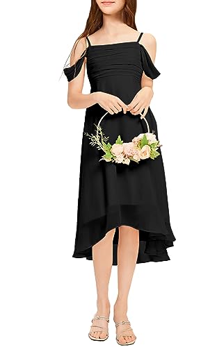 Imily Bela Girls Cold Shoulder Junior Bridesmaid Dresses Asymmetrical Chiffon Wedding Party Gown Dress