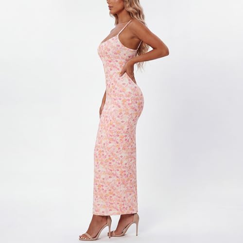 Image of Womens Summer Casual Floral Dresses Spaghetti Strap Bodycon Maxi Beach Dress Elegant Evening Party Long Dresses