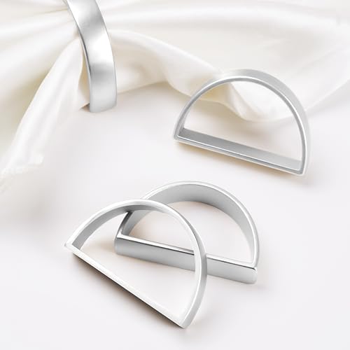Image of APTWOW Silver Napkin Rings Set of 12, Semicircle Metal Silver Napkin Holder Buckles, Fall Thanksgiving Christmas Napkin Rings for Dinner Table Decor, Wedding, Banquet, Party