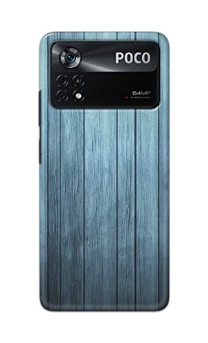 Image of Printed Hard Back Cover Case for Mi Poco X4 Pro 5G Back Cover (Wooden Blue) -702
