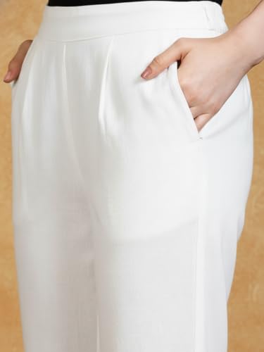 Image of Leriya Fashion Linen Loose Pants for Woman |Linen Trouser for Women | Ankle Length Straight Pant Women | Ladies Loose Pants Woman with Elastic Closure |High Waist Formal Office Trousers