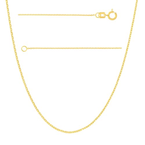 JEWELHEART 14K Real Gold Link Chain Necklace - 0.65mm 0.8mm 0.95mm 2mm Diamond Cut Cable Chain - Dainty 10K Yellow Gold Necklace For Men Women with Lobster Clasp 14-24