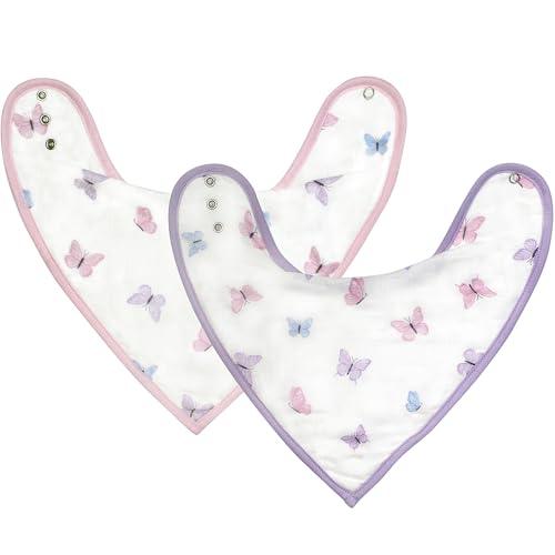 Bamboo Little Baby Bibs (Pack of 2) - Adjustable Snap Bibs with Terry Backing - Absorbent, Soft, & Durable - Perfect for Drooling, Teething, & Mealtimes - Baby Feeding Essentials (9' x 13.25')