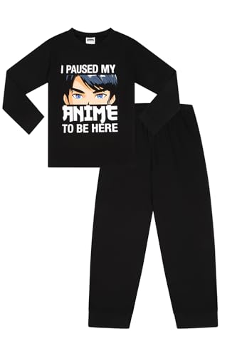Boys I Paused My Anime To Be Here Long Cotton Pyjamas Gaming PJs For Kids (13 Years) Black
