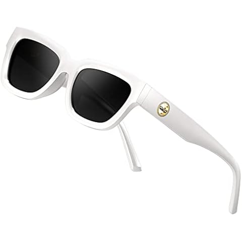 ATTCL Polarized Sunglasses for Women Men Fashion Trendy Golden Circle Rectangle Sunglasses 5533 C3 White+grey Cover
