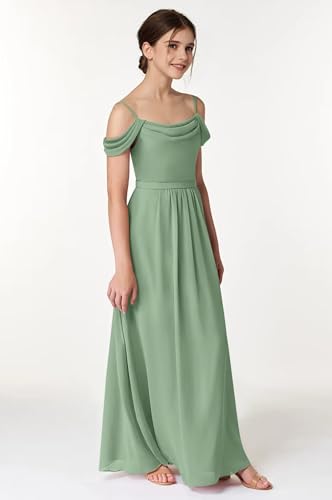 Cold Shoulder Junior Bridesmaid Dresses for Wedding Backless Chiffon Flower Girl Dress Sleeveless Long Formal Dress3