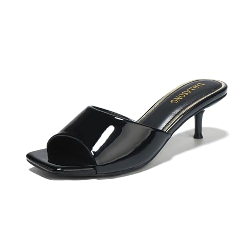 Image of LULLASONG Women's Kitten Heels Sandals Low Heels Slip On Slides 2 Inch Heeled Square Open Toe Sandals for Women