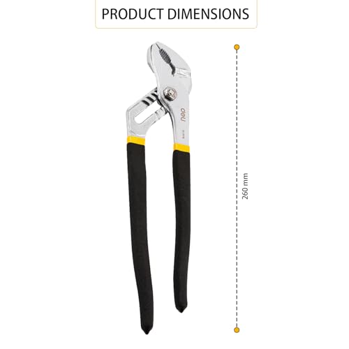 Image of Deli DL2610 10 inch Water Pump Plier with 6 Position Adjustment 45-48HRC Hardness Heat-Treated Head & High Torque Grip High-Carbon Steel for Plumbing Home and Mechanical Purpose (1Pc, Yellow)