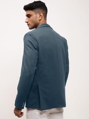 Image of SHOWOFFFF Men Solid Single Breasted Casual Blazer | Notched Lapel Full Sleeves Cotton Blazer for Mens | Slim Fit Regular Length Blazer for Men's