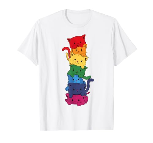 Divertido Gato LGBT Pila Arco Iris Orgullo Gay Para El Amante De Camiseta