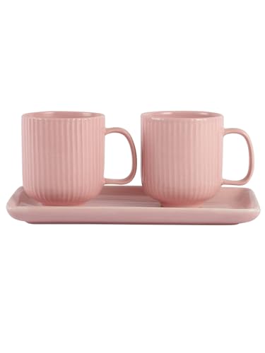Image of Miah Decor Ceramic Coffee Mugs Set with Serving Platter, Handmade Stoneware