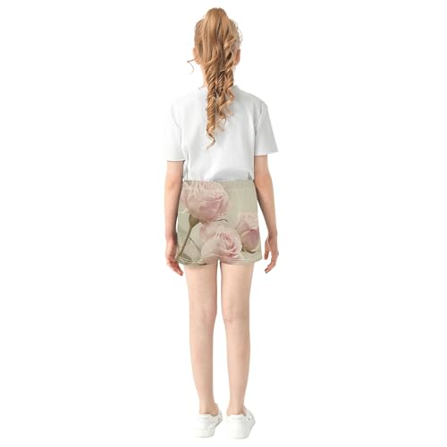 Girls Lounge Shorts Vintage Pink Rose Floral Print Athletic Youth Summer Pajama Shorts Comfy Kids Clothes, X-Small3