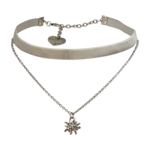 Alpenflüstern Trachten-Samt-Kropfband Strassedelweiss-Kette - nostalgische Trachtenkette enganliegend, Kropfkette elastisch, Damen-Trachtenschmuck,...