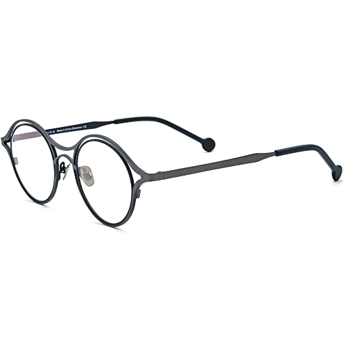 Image of FONEX Colorful Pure Titanium Glasses Frame Women Retro Round Eyeglasses