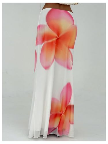 Milumia Women's Floral Print Mesh Maxi Skirt Low Waist Flare Hem Summer Long Skirts3