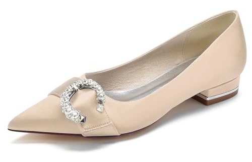 Hanfike Girls Womens Elegant Bridal Flats Slip-on Bows Pointed Toe Formal Party Wedding Shoes JY219 - Main Image