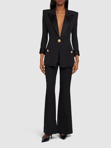 Women's Casual Blazer One Gold Button Suit Jacket Work 0ffice Peak Lapel Coat4