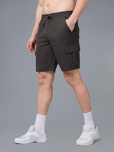 Image of TECHNOSPORT Men's Solid Slim Fit Sports Shorts TS Flexi Quick Dry Polyester Drawstring with Pockets UPF50+ for Gym Running Workout Anti Odour