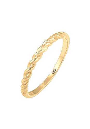 Elli PREMIUM Ring Damen Band Basic Geo Twisted Gedreht in 585 Gelbgold
