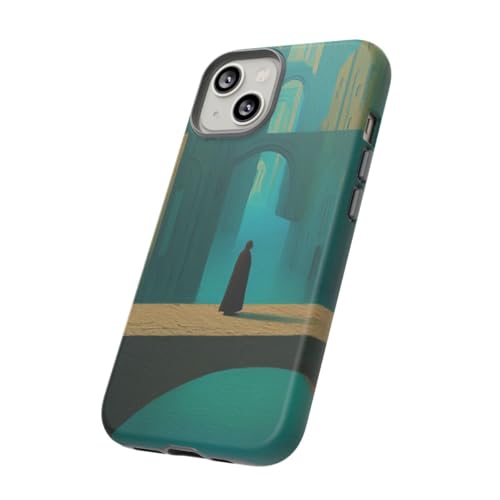 Coque iPhone 14 rigide mate bleu sarcelle anti-traces paysage