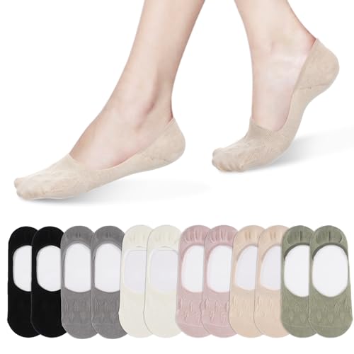 6 Pairs Womens Thin No Show Socks Low Cut No Show Flat Socks Breathable Cotton Flat Sock for Women Non Slip Causal Sock for Daily Wear Sport (Size 5-9)
