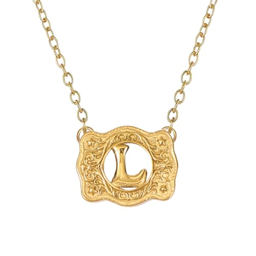 14K Gold Belt Buckle Necklace Western Style Initial Letter Pendant Necklace, Decorative Belt Buckle Frame Design