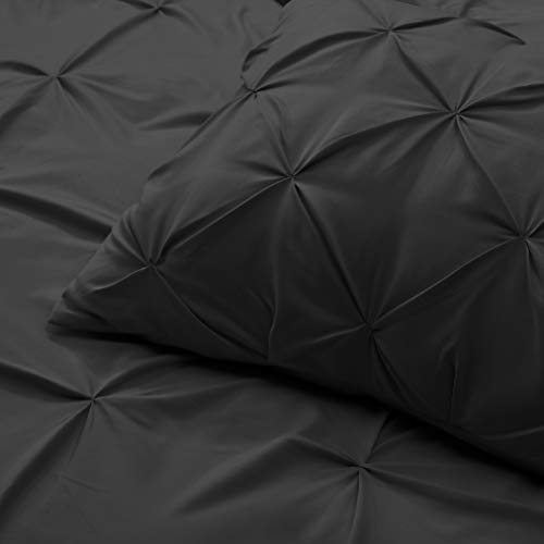 Image of Nestl Twin Comforter Set Pinch Pleat Comforter, Bedding Comforter Sets, Comforter Set for Twin Bed, Pintuck Comforter Set Twin /Twin XL Size, Down Comforter with 1 Pillow Sham, 2-Piece - Black