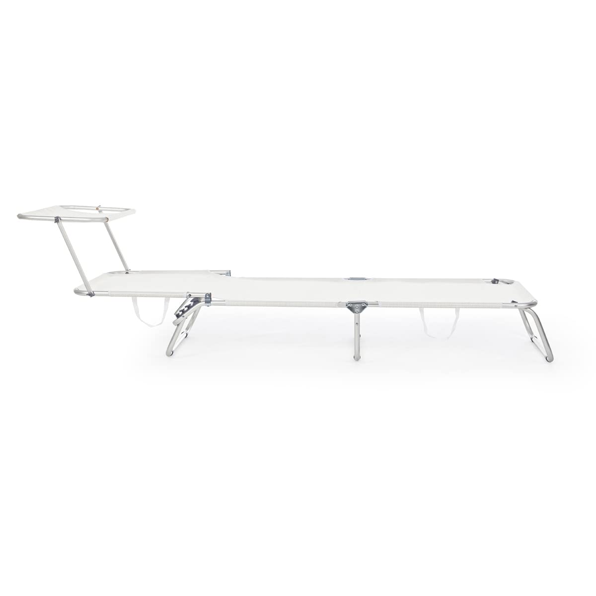 Yellowshop - Set 2 Lettini Prendisole con Tettuccio Parasole CROSS, Pieghevoli, Schienale Reclinabile, Alluminio Leggero, Giardino, Spiaggia, Piscina, Colori Blu Mix e Bianco (Bianco)