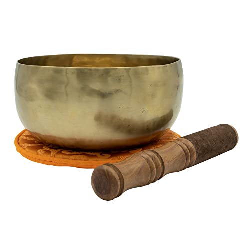 Cuenco sonoro nepalí con mazo y base, 500-600 gramos, cuenco sonoro trabajado con martillo a mano, fabricado siguiendo el proceso tradicional -1000-L Cover