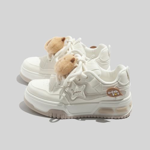ZQW Women's Star Shoes Kawaii Cute Capybara White Leather Chunky Sneakers Casual Walking Sports Aesthetic Platform Shoes4