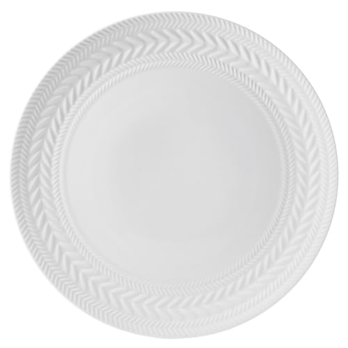 Image of Pfaltzgraff Josephine 24-Piece Dinnerware Set, Porcelain Dish Set with Embossed Basket Weave Design, Service for 8, White Plates and Bowls Sets, Microwave and Dishwasher Safe