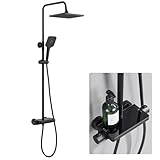 Auralum Colonne de Douche Thermostatique avec Étagère en Verre, Mitigeur Thermostatique et Ciel de Douche Large 30,5cm, 3 Jets Économes en Eau   Kit Complet