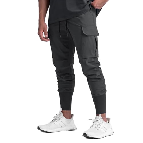 ZACAGO Jogger Cargo Pants Men Stretchy Cargo Pants Quick Dry Pants Lightweight Tapered Sweatpants with Cargo Pockets Gray X-Large