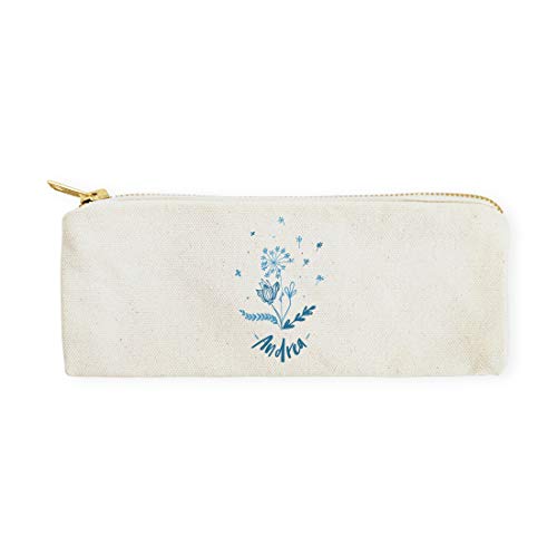 Image of The Cotton & Canvas Co. Personalized Name Blue Floral Small Cosmetic Case and Travel Pouch for Office and On the Go