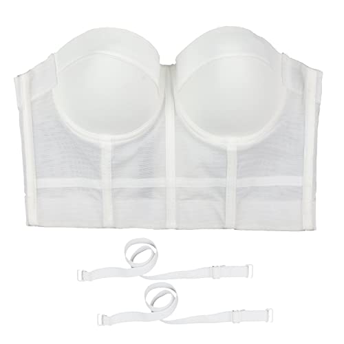 ELLACCI Women's White Mesh Bustier Crop Top Push Up Corset Top Bralet with Detachable Strap3