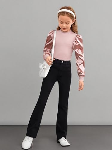 Image of Floerns Girls Casual Puff Long Sleeve Round Neck Rib Knit Blouse Tee Tops