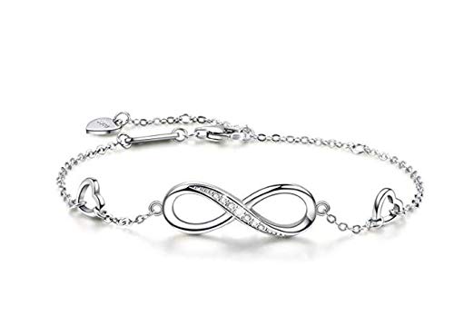 Preisvergleich Produktbild DEQIAODE Verstellbares Armband, Sterlingsilber Damen Armband mit Infinity Symbol Liebe Freundschaft in 925 Sterling Silber