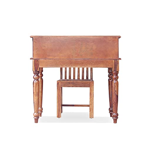 Image of Sheesham Wood Study Table with 3 Drawers Storage and High Back Seating Chair for Study Room Home and Office (Assemble- Do It Yourself) Honey Finish