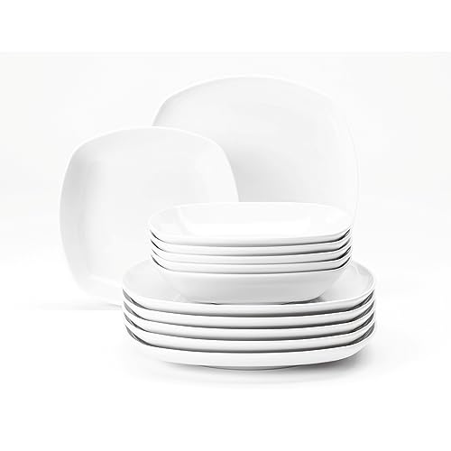 Seltmann Weiden 001.765190 Lido Plain Tafelservice, Quadratisch, Weiß, 12 Teilig