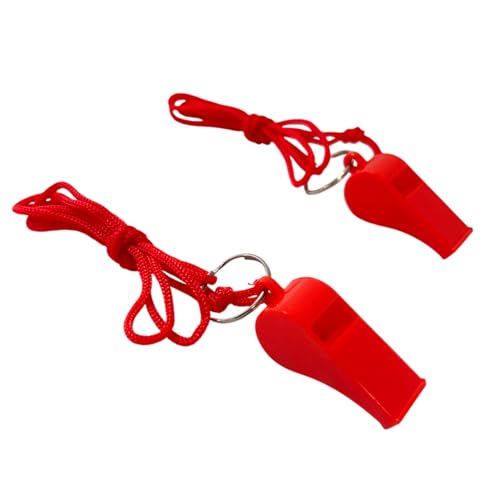 Pack de 15 silbatos plásticos rojos con cordón miniatura 2