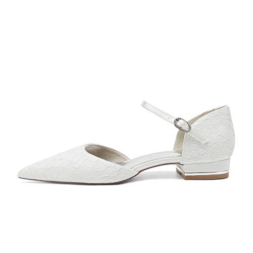 Womens Closed Pointed Toe Low Heels Flat Bridal Shoes for Wedding Lace Dress Shoes for Bride Low Block Heel Flats Pumps Bridesmaids4