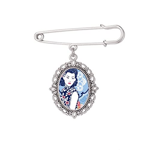 Broche fleur bleue pour femme - Taille M pour robe et chemise