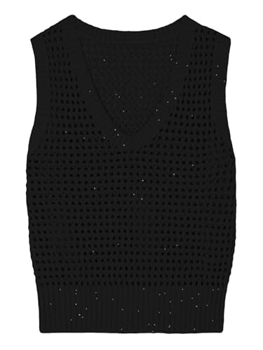 Image of Women's Crochet Tank Tops Sleeveless Sequins Lightweight Sweaters Bohemian Beach Hollow Out Knitted Vest