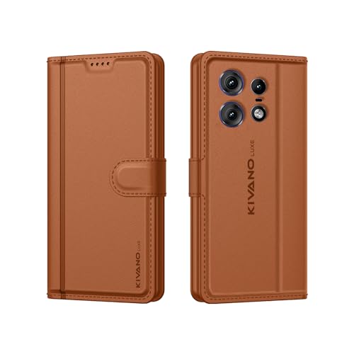 Image of KIVANO LUXE Compatible for Motorola Edge 50 5G Luxury Handmade Leather Magnetic Flip Folio Case | Card Holder & Kickstand | Slim Protective Cover | Unisex - Brown